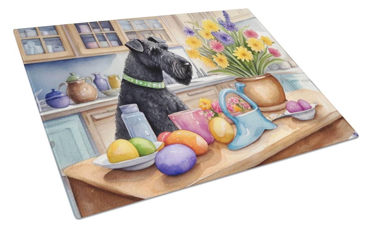 15 x 12 in. Decorating Easter Kerry Blue Terrier Glass Cutting Board