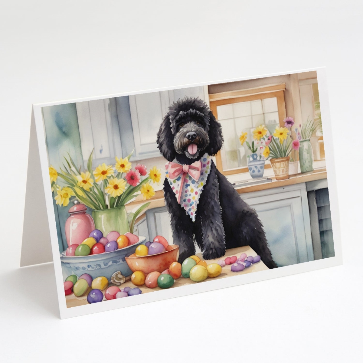 DAC6881GCA7P 5 x 7 in. Decorating Easter Portuguese Water Dog Greeting Cards - Pack of 8