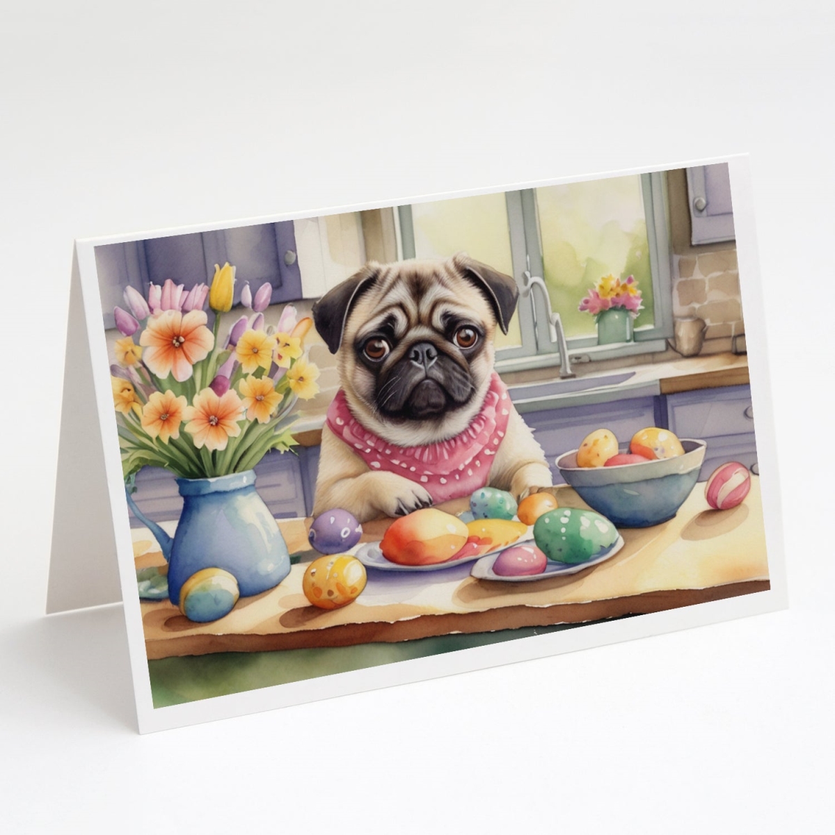 5 x 7 in. Decorating Easter Pug Greeting Cards - Pack of 8