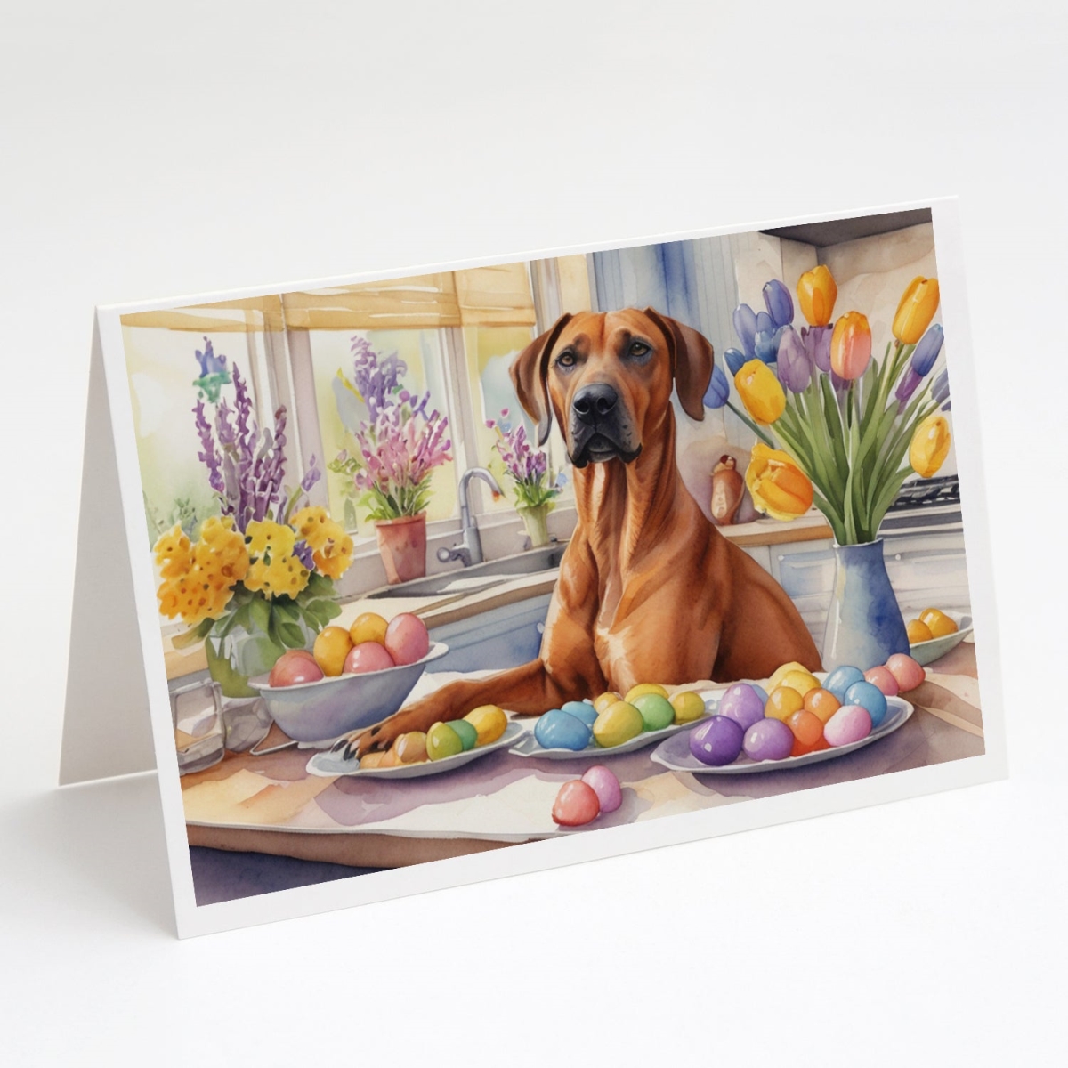 DAC6886GCA7P 5 x 7 in. Decorating Easter Rhodesian Ridgeback Greeting Cards - Pack of 8