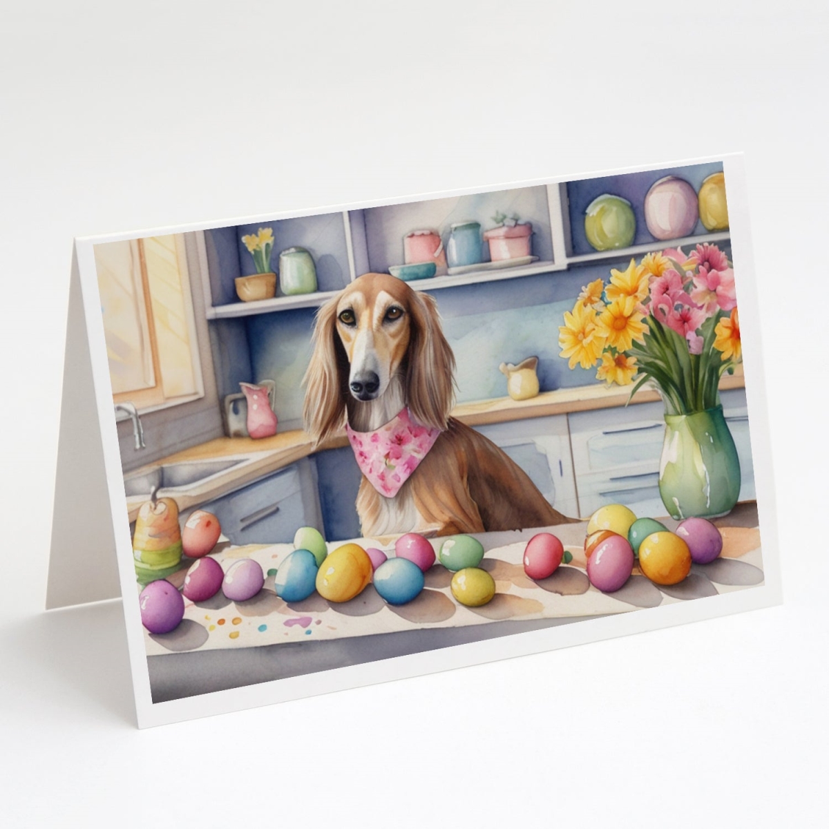 5 x 7 in. Decorating Easter Saluki Greeting Cards - Pack of 8
