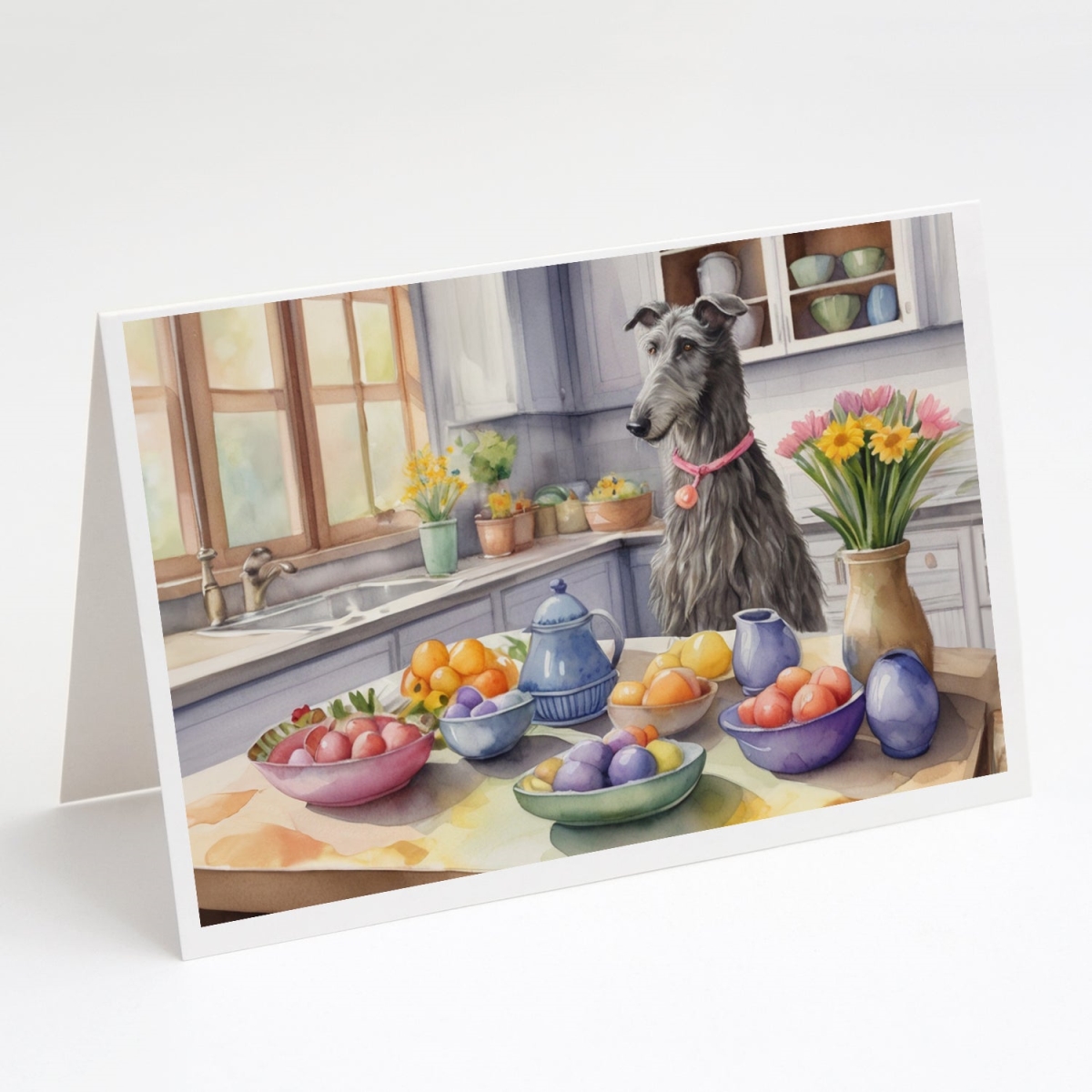 DAC6894GCA7P 5 x 7 in. Decorating Easter Scottish Deerhound Greeting Cards - Pack of 8