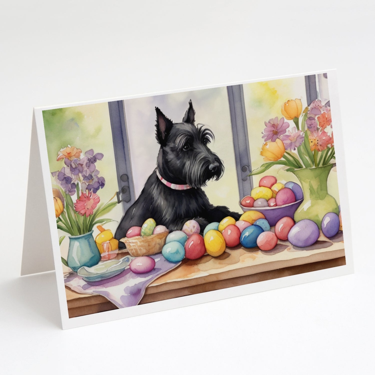 DAC6895GCA7P 5 x 7 in. Decorating Easter Scottish Terrier Greeting Cards - Pack of 8