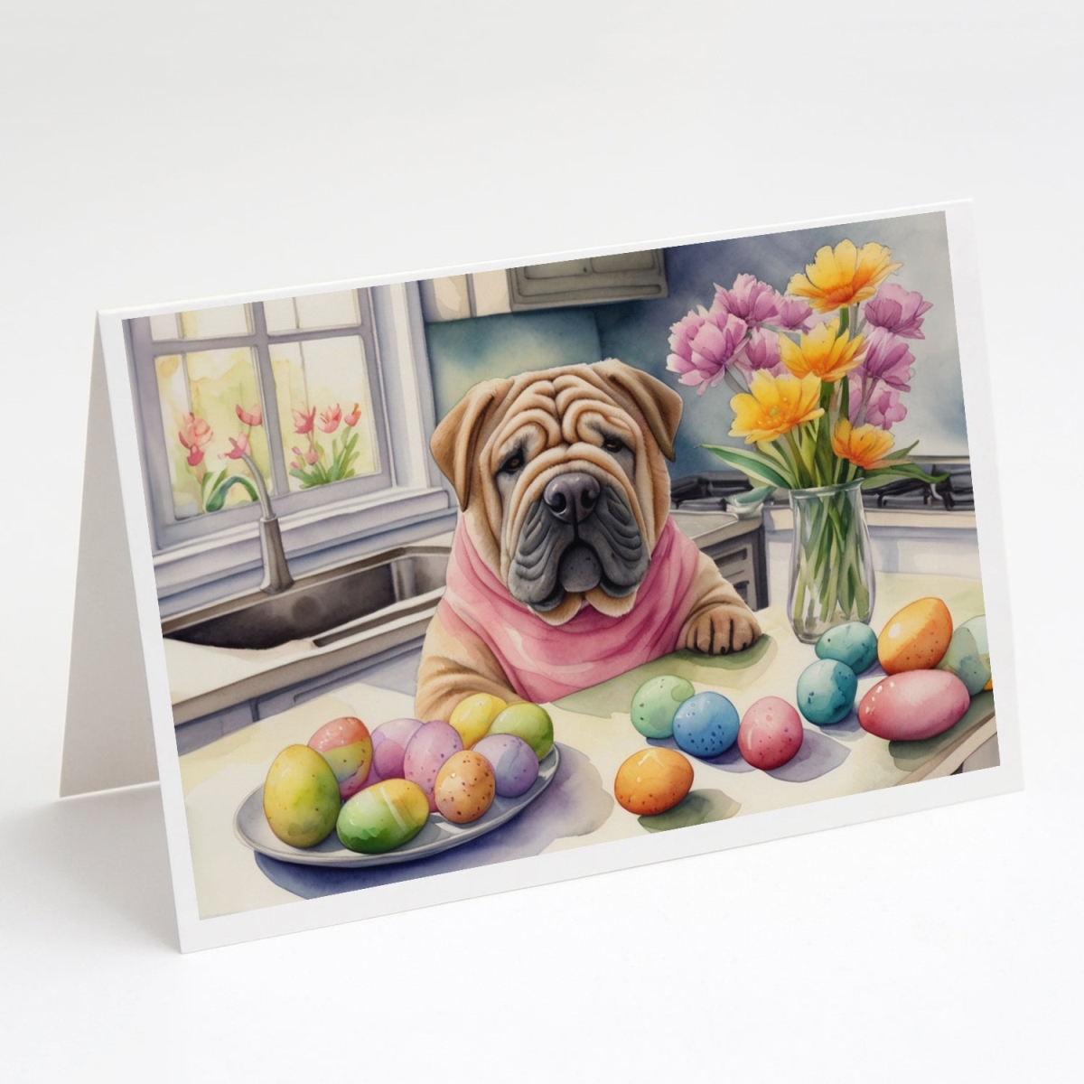 5 x 7 in. Decorating Easter Shar Pei Greeting Cards - Pack of 8