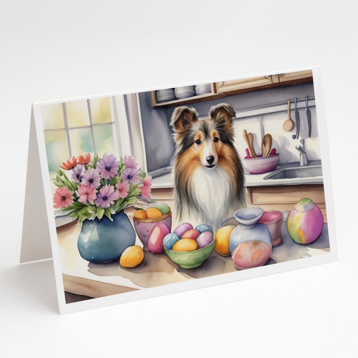 5 x 7 in. Decorating Easter Sheltie Greeting Cards - Pack of 8