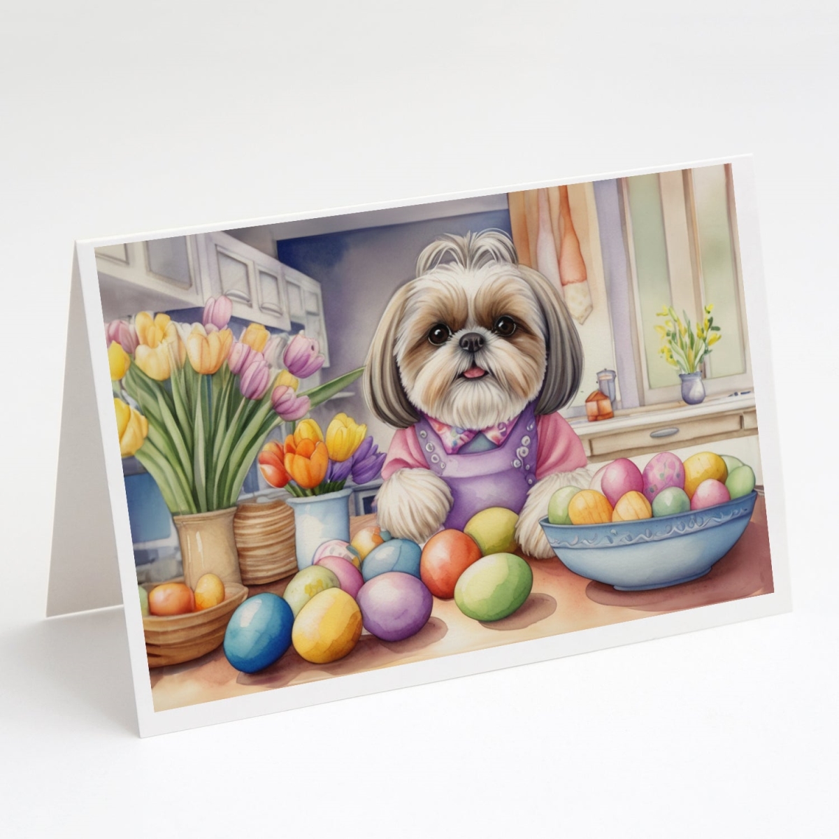5 x 7 in. Decorating Easter Shih Tzu Greeting Cards - Pack of 8