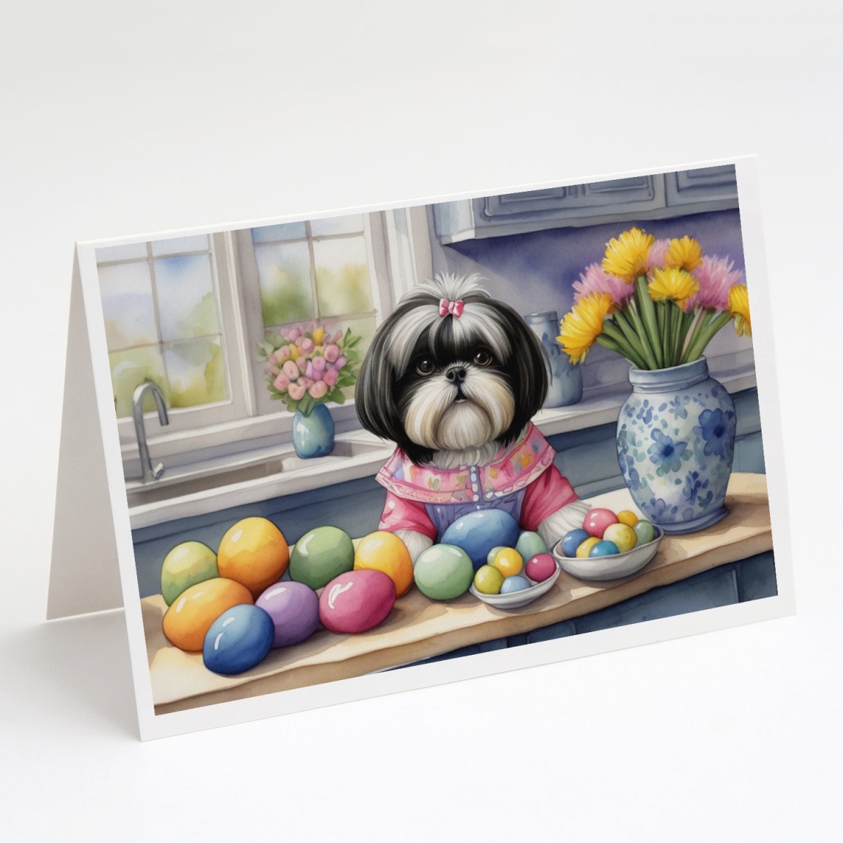 5 x 7 in. Decorating Easter Shih Tzu Greeting Cards - Pack of 8