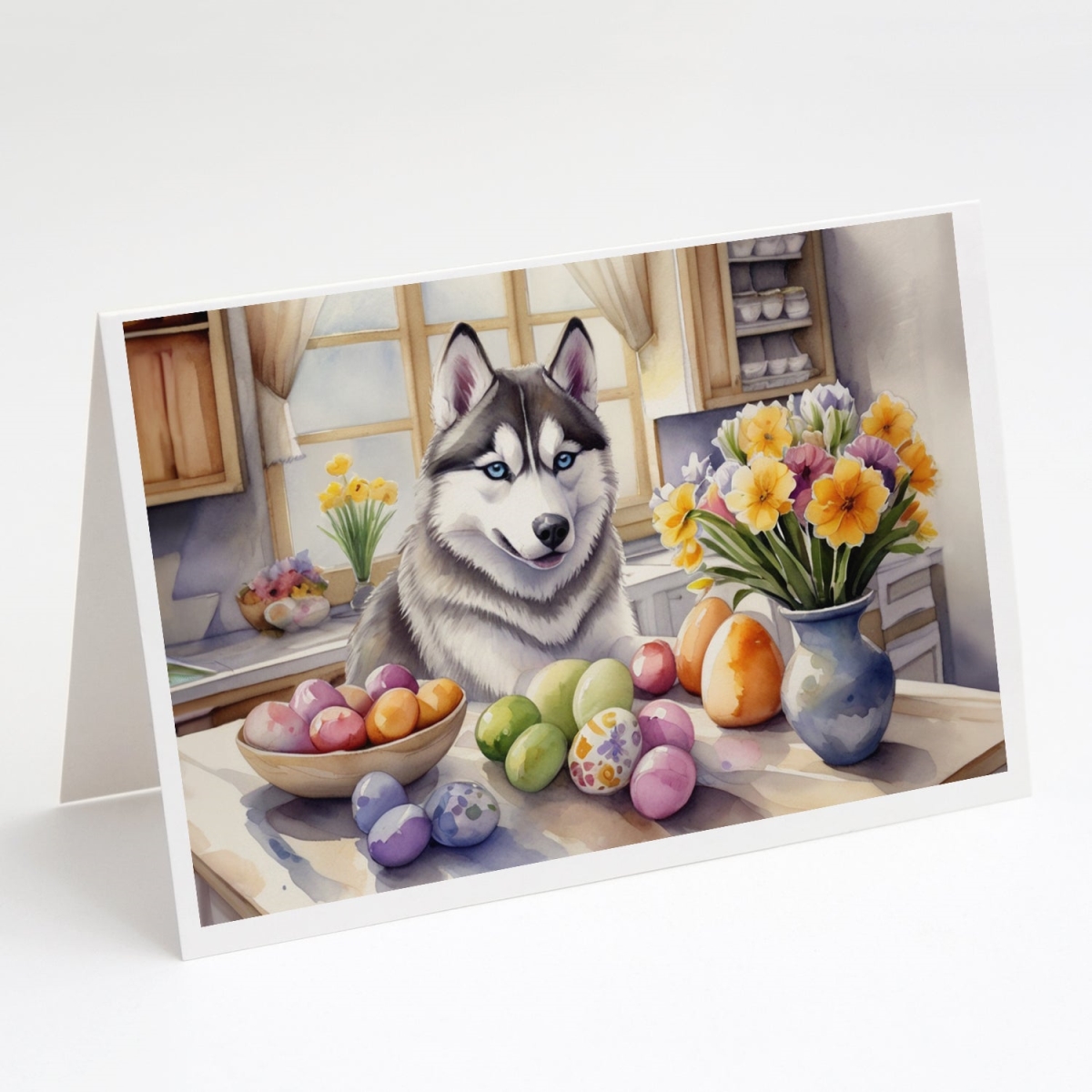 5 x 7 in. Decorating Easter Siberian Husky Greeting Cards - Pack of 8