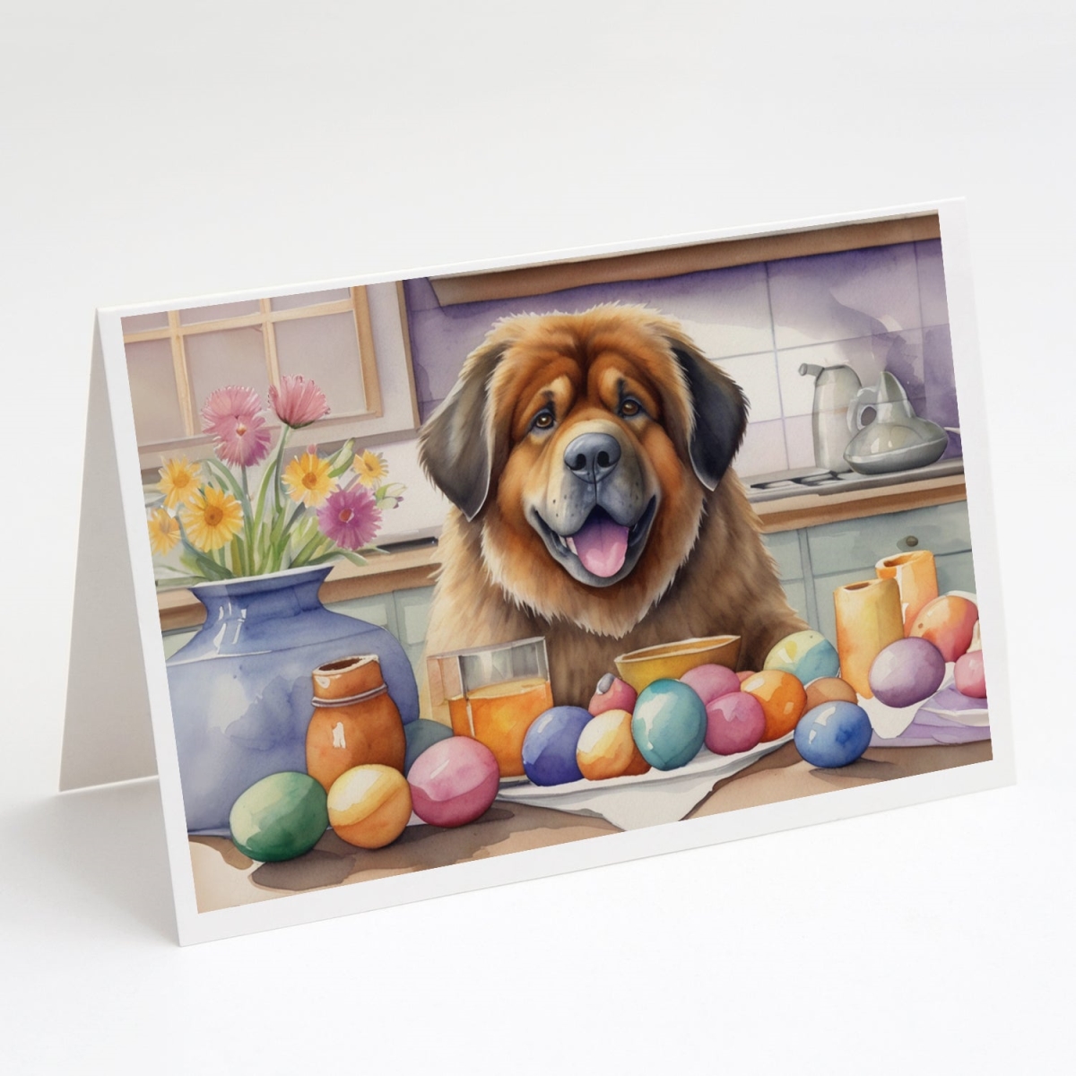 5 x 7 in. Decorating Easter Tibetan Mastiff Greeting Cards - Pack of 8