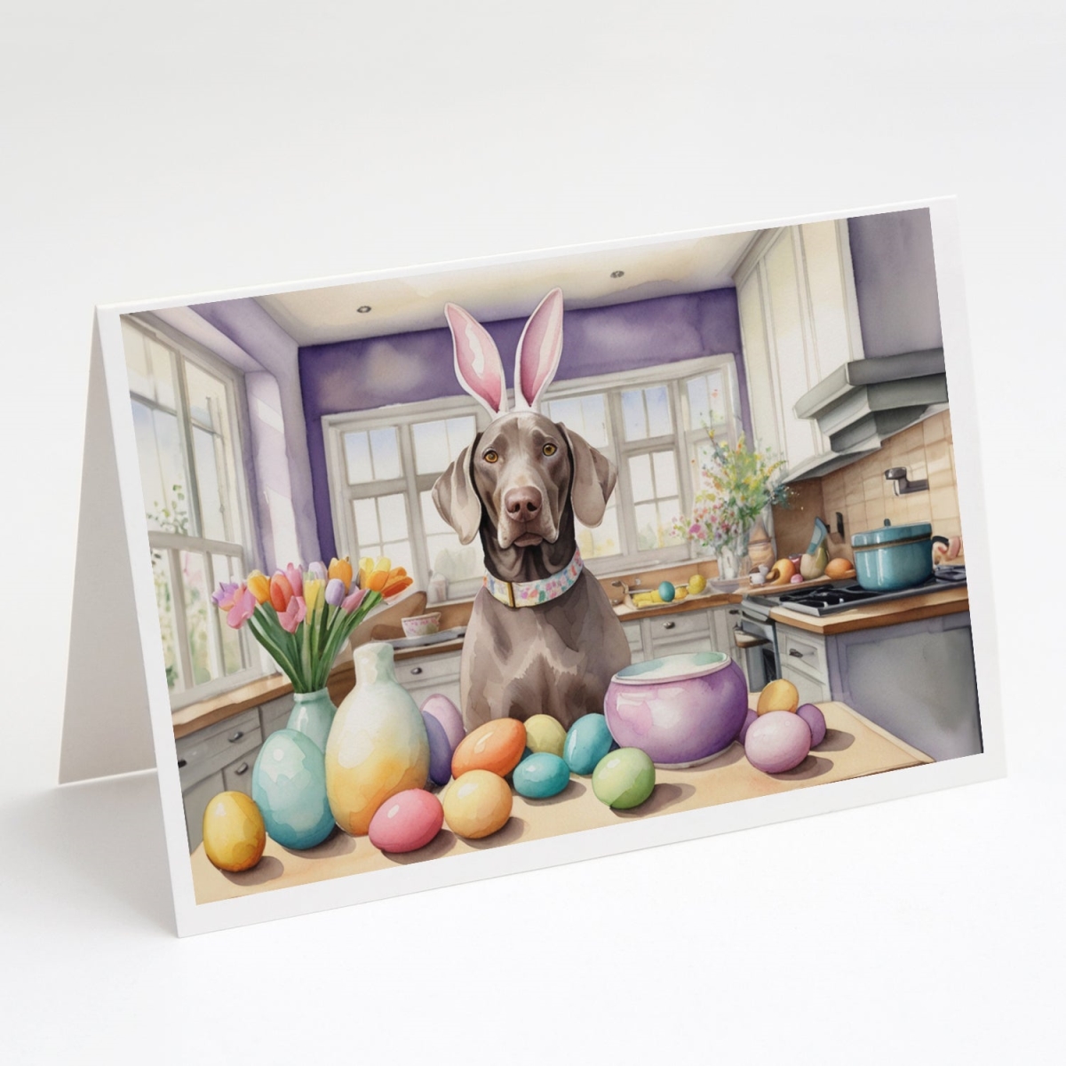 5 x 7 in. Decorating Easter Weimaraner Greeting Cards - Pack of 8