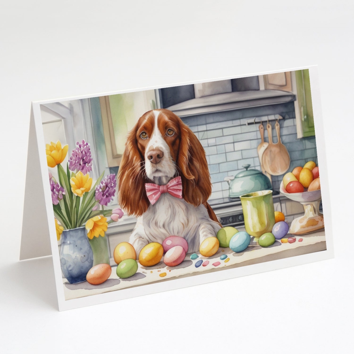 DAC6916GCA7P 5 x 7 in. Decorating Easter Welsh Springer Spaniel Greeting Cards - Pack of 8