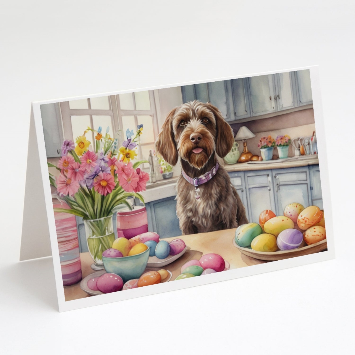 DAC6920GCA7P 5 x 7 in. Decorating Easter Wirehaired Pointing Griffon Greeting Cards - Pack of 8