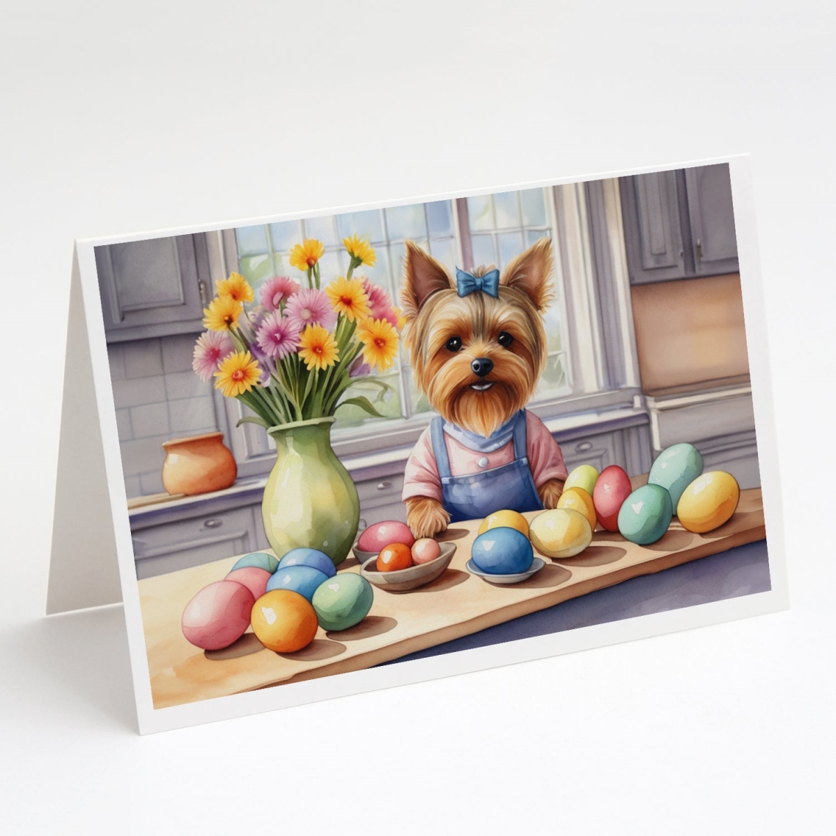 5 x 7 in. Decorating Easter Yorkshire Terrier Greeting Cards - Pack of 8