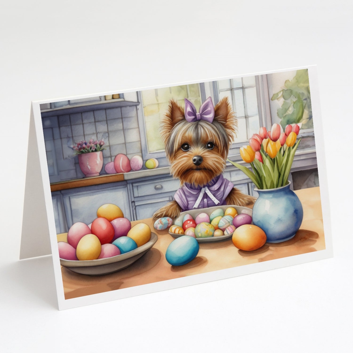 5 x 7 in. Decorating Easter Yorkshire Terrier Greeting Cards - Pack of 8