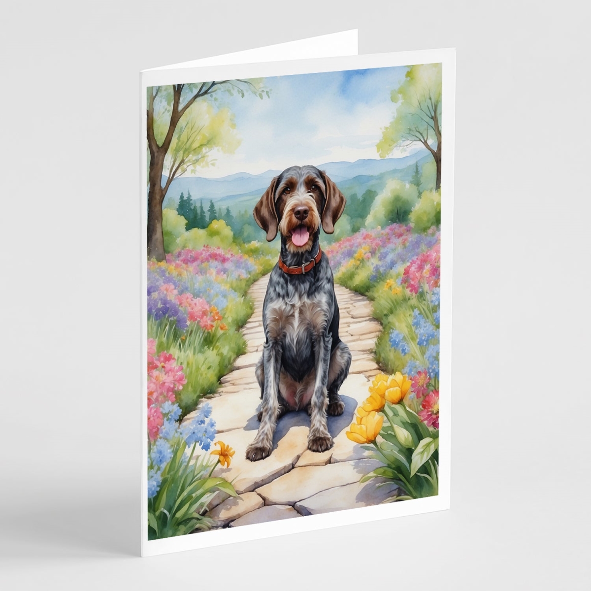 DAC6634GCA7P 5 x 7 in. German Wirehaired Pointer Spring Path Greeting Cards - Pack of 8