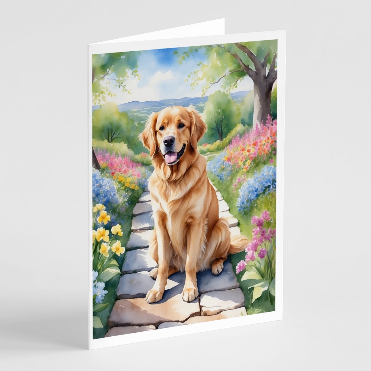 5 x 7 in. Golden Retriever Spring Path Greeting Cards - Pack of 8