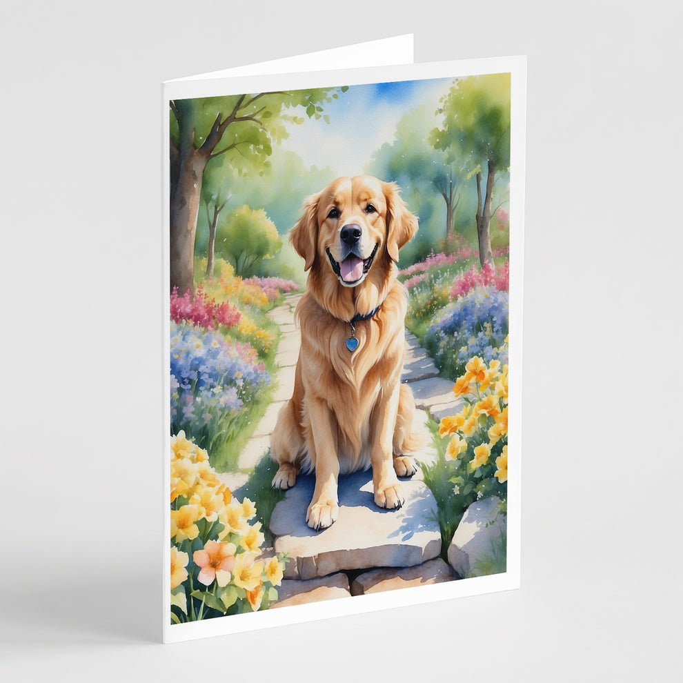 5 x 7 in. Golden Retriever Spring Path Greeting Cards - Pack of 8