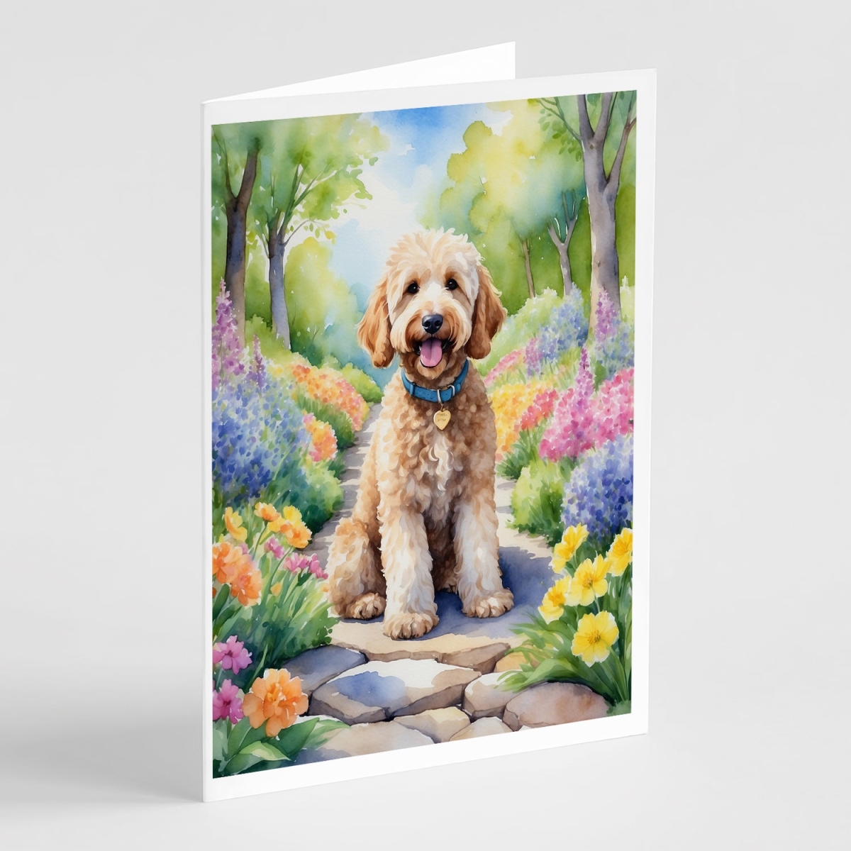 5 x 7 in. Goldendoodle Spring Path Greeting Cards - Pack of 8