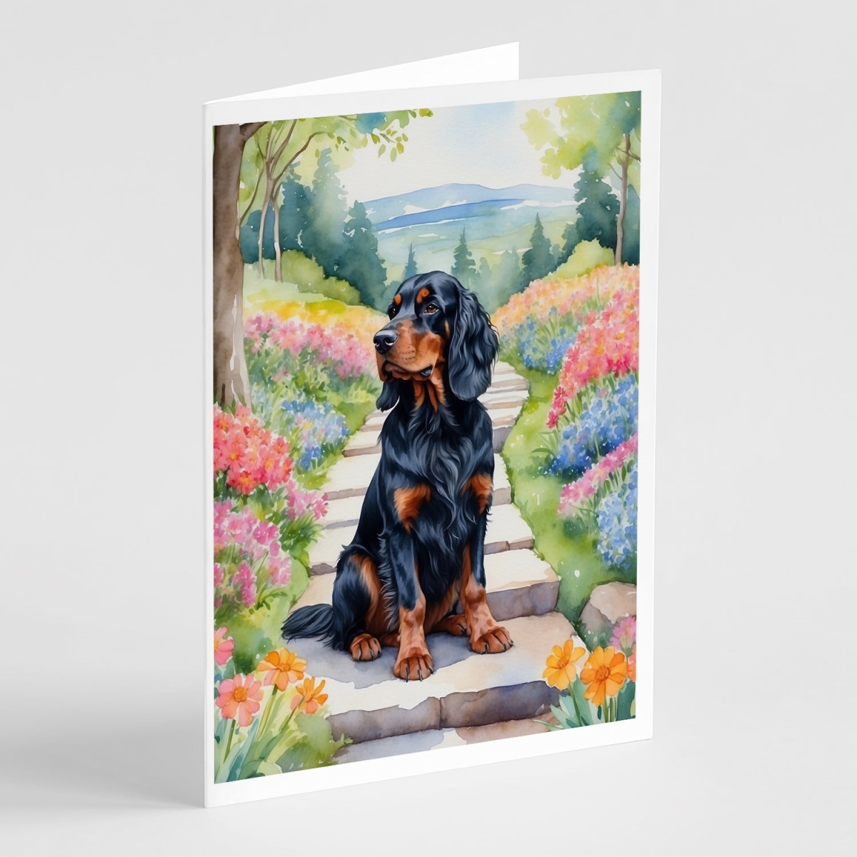 5 x 7 in. Gordon Setter Spring Path Greeting Cards - Pack of 8