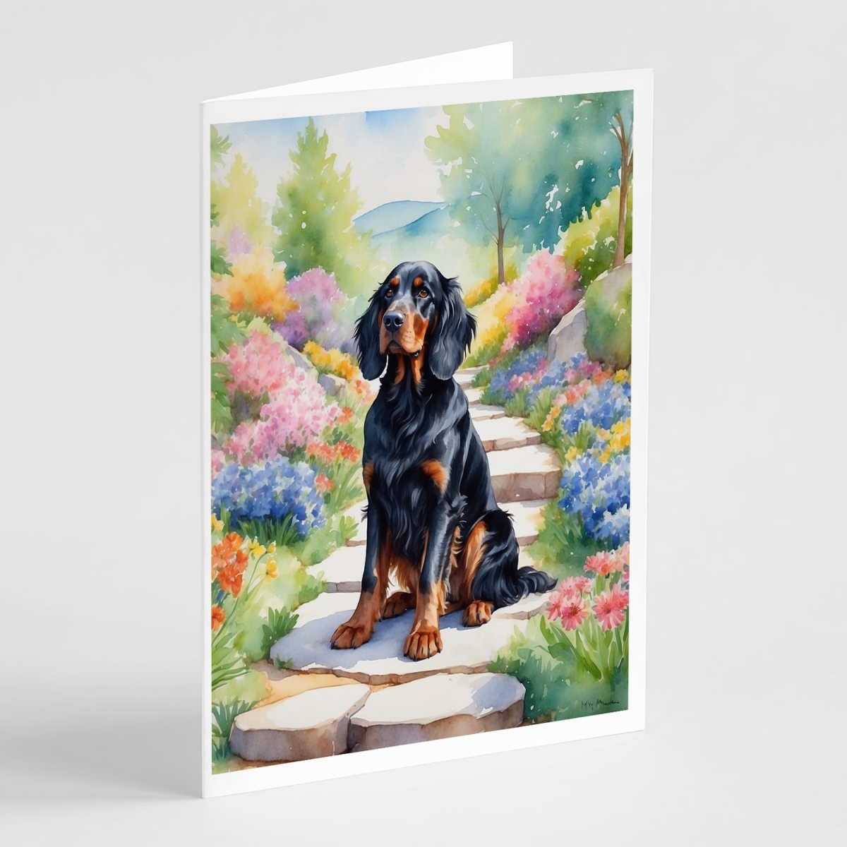 5 x 7 in. Gordon Setter Spring Path Greeting Cards - Pack of 8