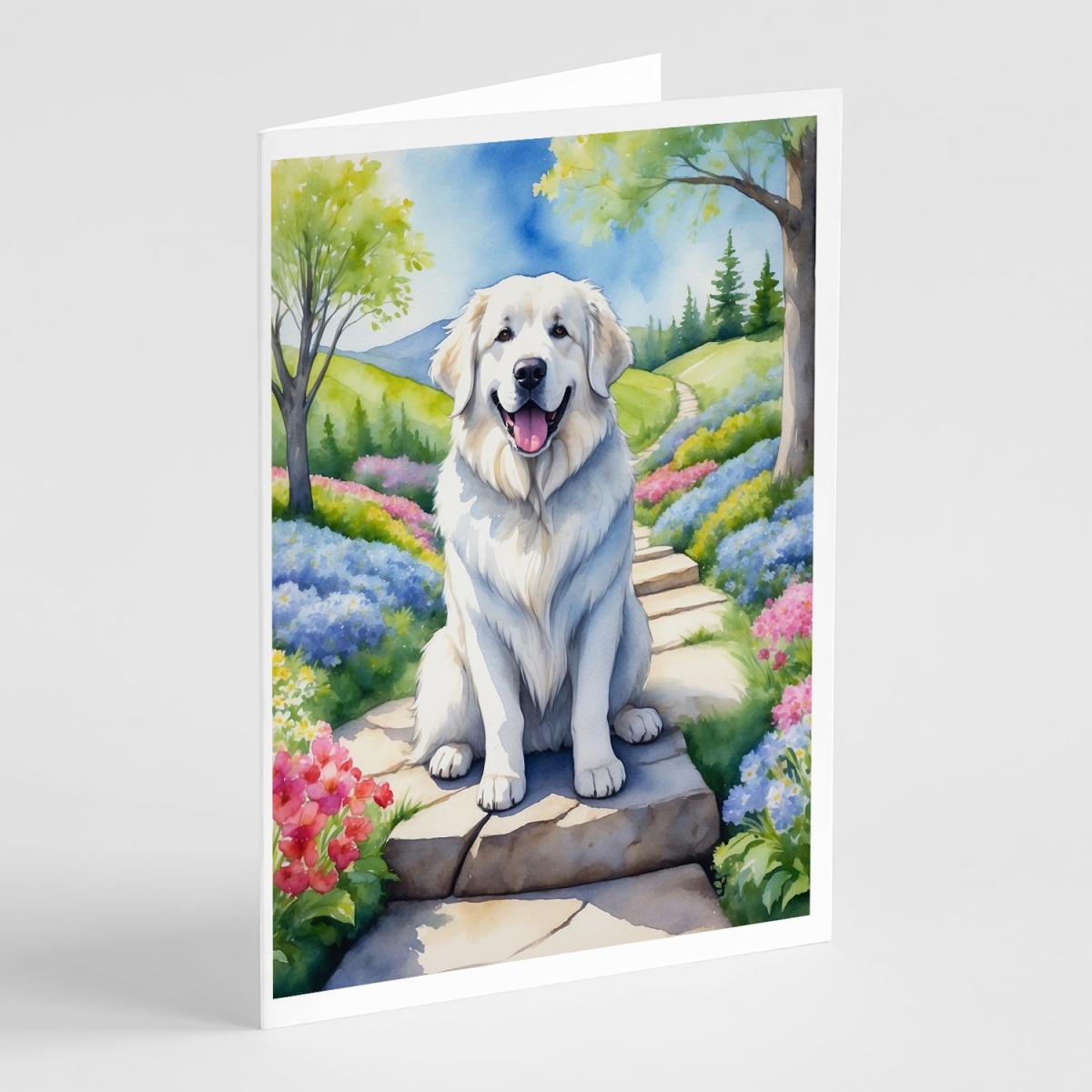 5 x 7 in. Great Pyrenees Spring Path Greeting Cards - Pack of 8