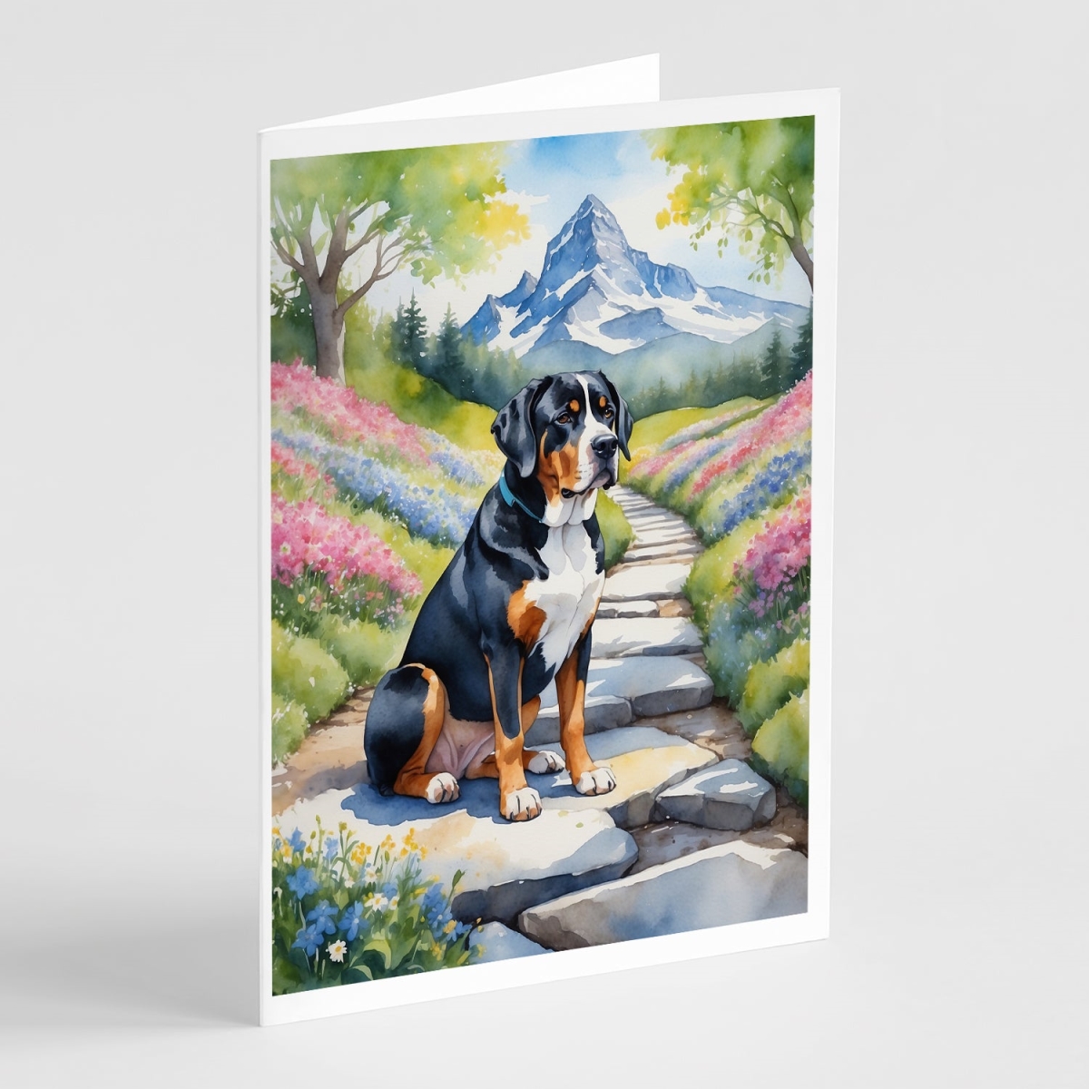 DAC6646GCA7P 5 x 7 in. Greater Swiss Mountain Dog Spring Path Greeting Cards - Pack of 8