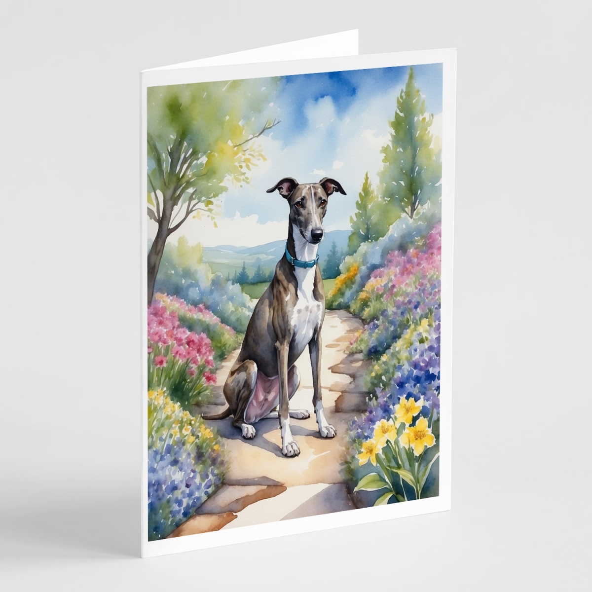 5 x 7 in. Greyhound Spring Path Greeting Cards - Pack of 8