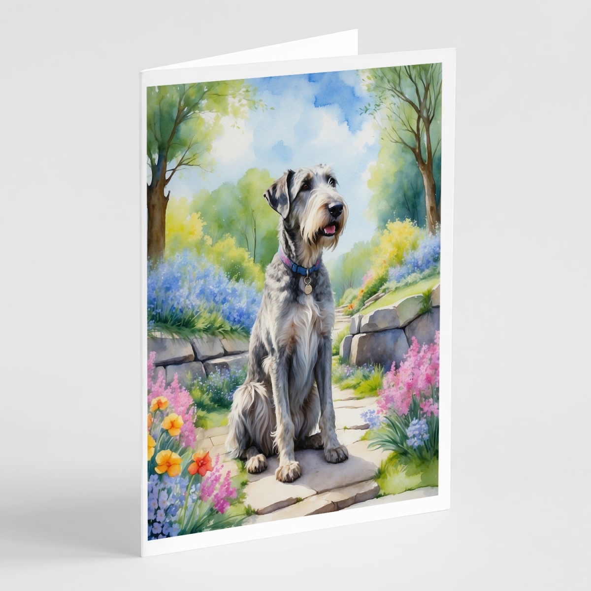 5 x 7 in. Irish Wolfhound Spring Path Greeting Cards - Pack of 8