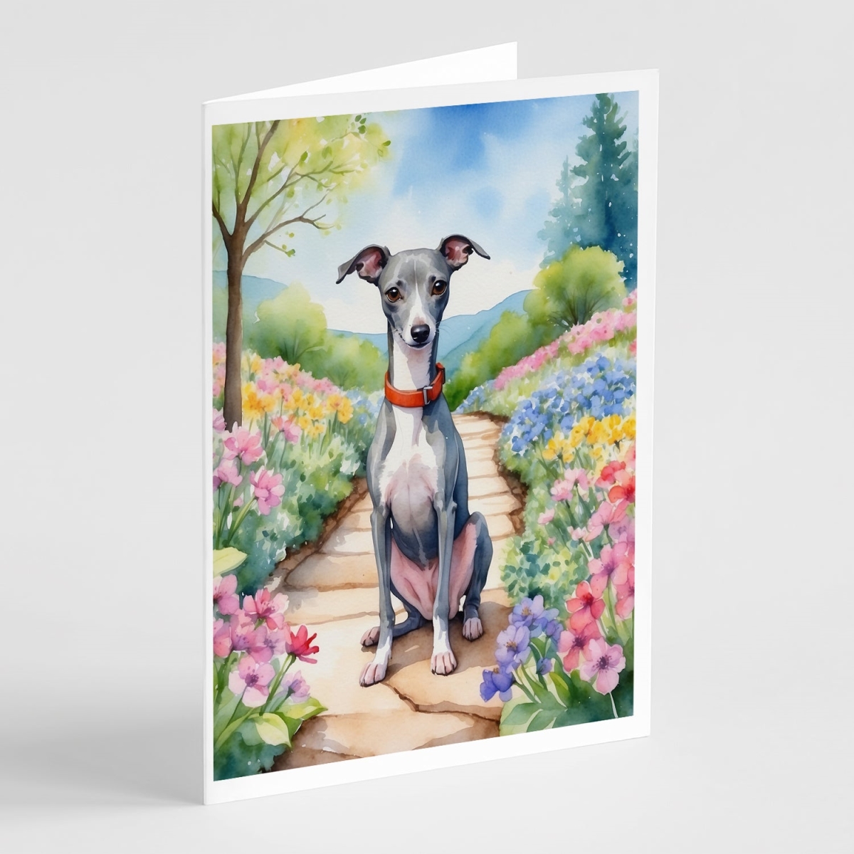 5 x 7 in. Italian Greyhound Spring Path Greeting Cards - Pack of 8