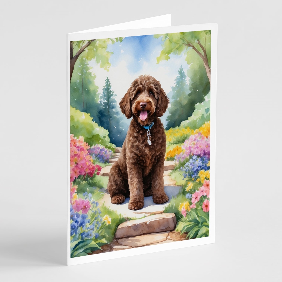 5 x 7 in. Labradoodle Spring Path Greeting Cards - Pack of 8