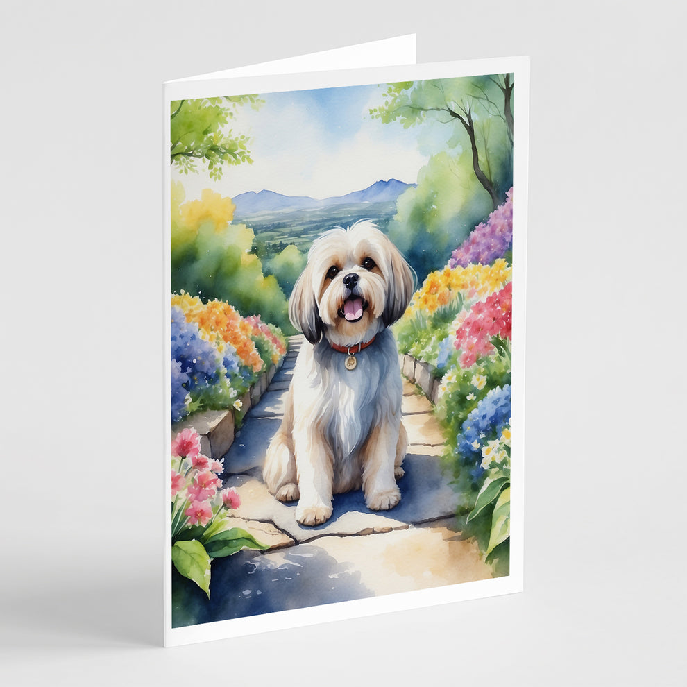 5 x 7 in. Lhasa Apso Spring Path Greeting Cards - Pack of 8