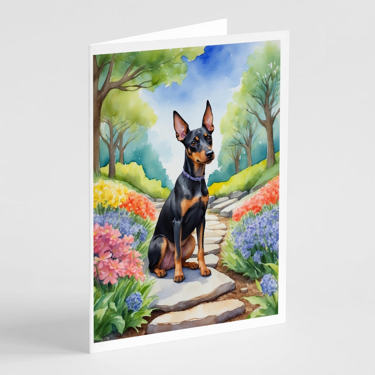 5 x 7 in. Manchester Terrier Spring Path Greeting Cards - Pack of 8