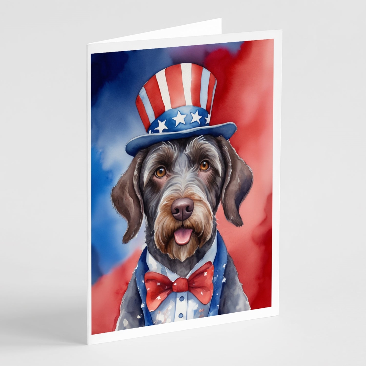 DAC5722GCA7P 5 x 7 in. German Wirehaired Pointer Patriotic American Greeting Cards - Pack of 8