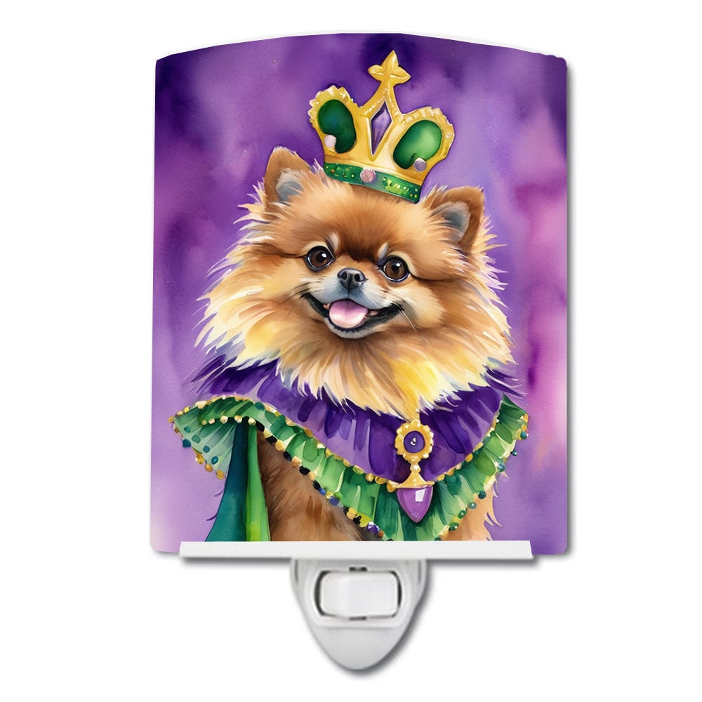 6 x 4 in. Pomeranian King of Mardi Gras Ceramic Night Light
