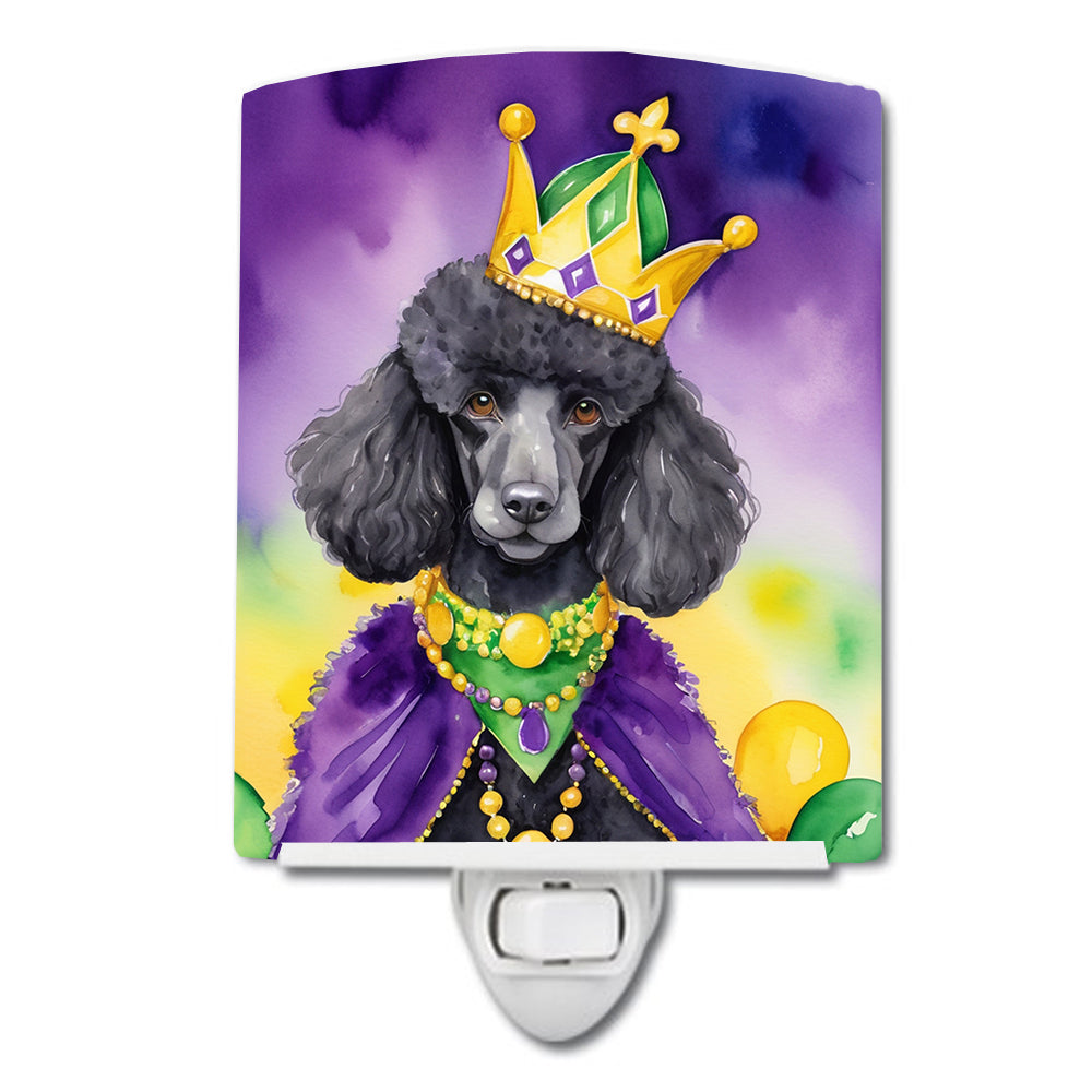 6 x 4 in. Black Poodle King of Mardi Gras Ceramic Night Light