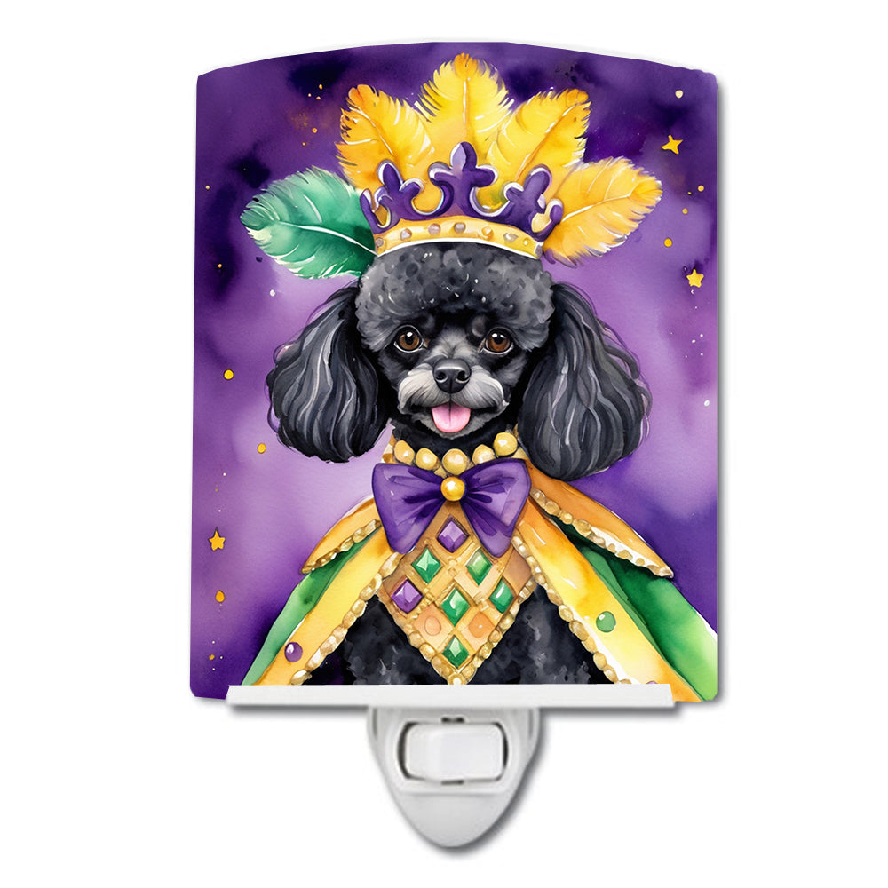 6 x 4 in. Black Poodle King of Mardi Gras Ceramic Night Light