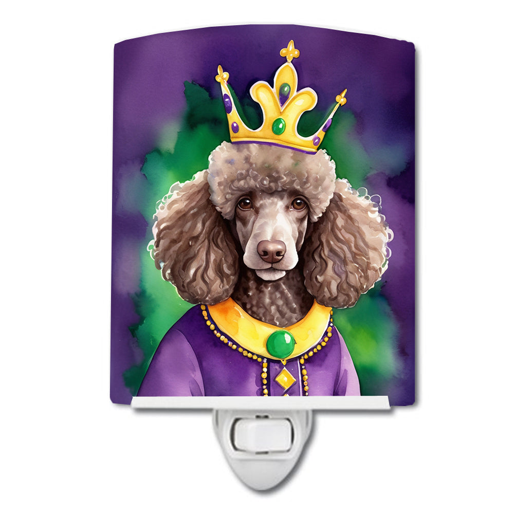 6 x 4 in. Chocolate Poodle King of Mardi Gras Ceramic Night Light