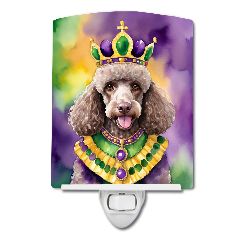 6 x 4 in. Chocolate Poodle King of Mardi Gras Ceramic Night Light