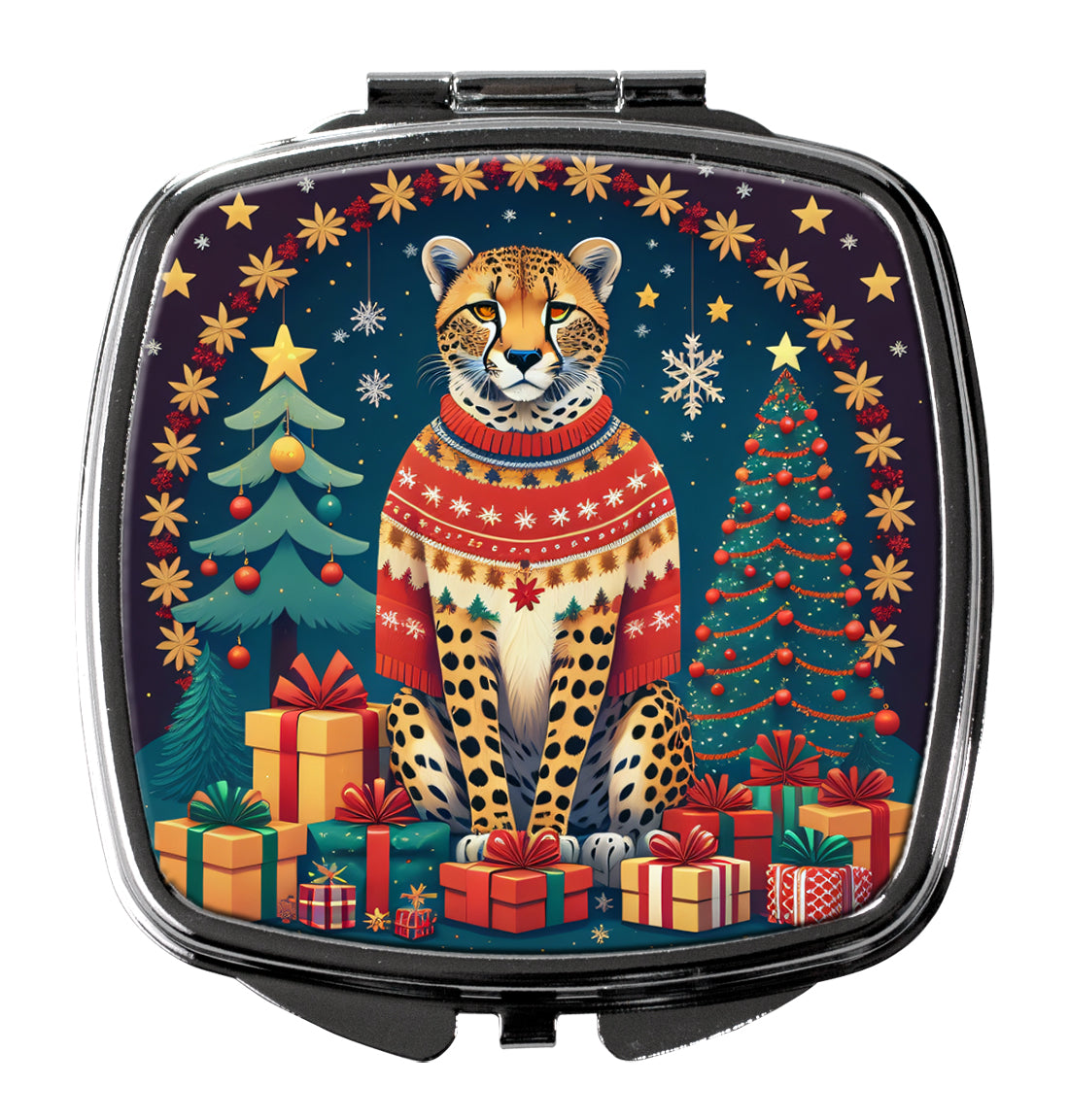 3 x 2.75 in. Cheetah Christmas Compact Mirror