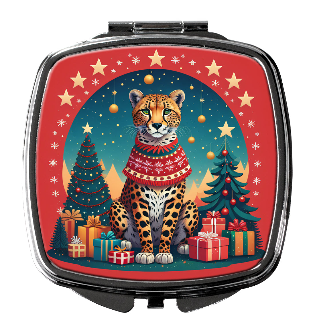 3 x 2.75 in. Cheetah Christmas Compact Mirror
