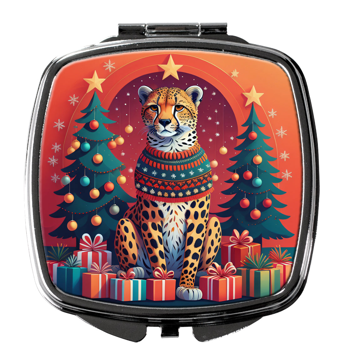 3 x 2.75 in. Cheetah Christmas Compact Mirror