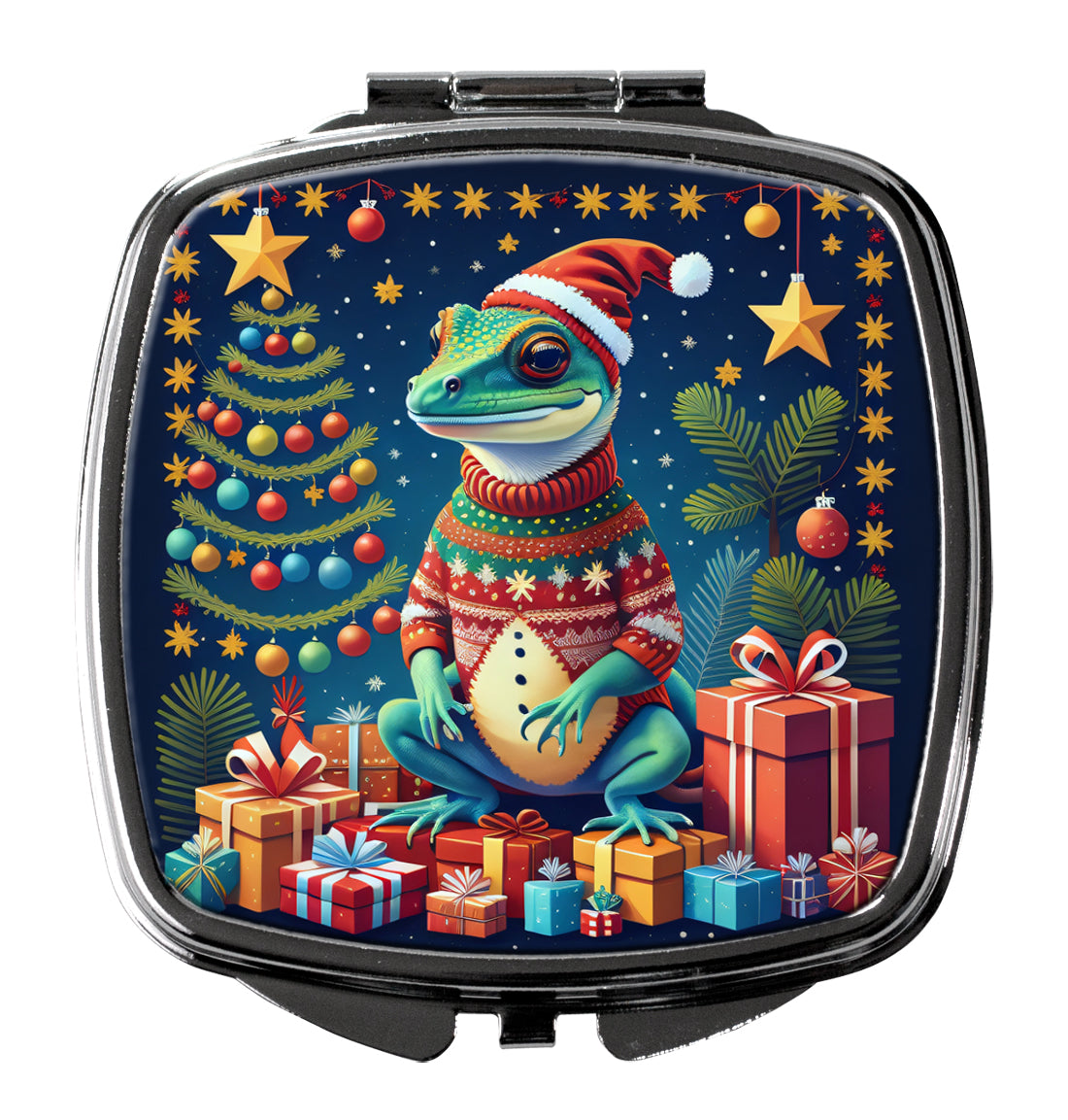 3 x 2.75 in. Gecko Christmas Compact Mirror