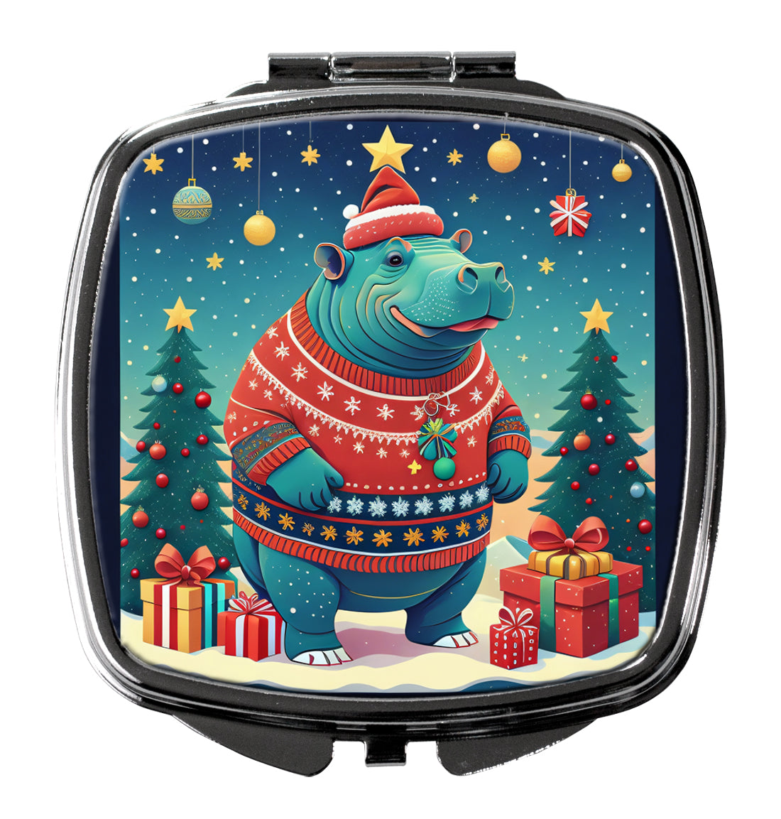 3 x 2.75 in. Hippopotamus Christmas Compact Mirror