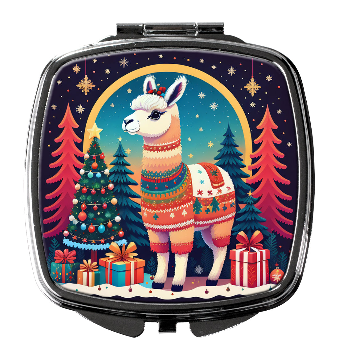 3 x 2.75 in. Llama Christmas Compact Mirror