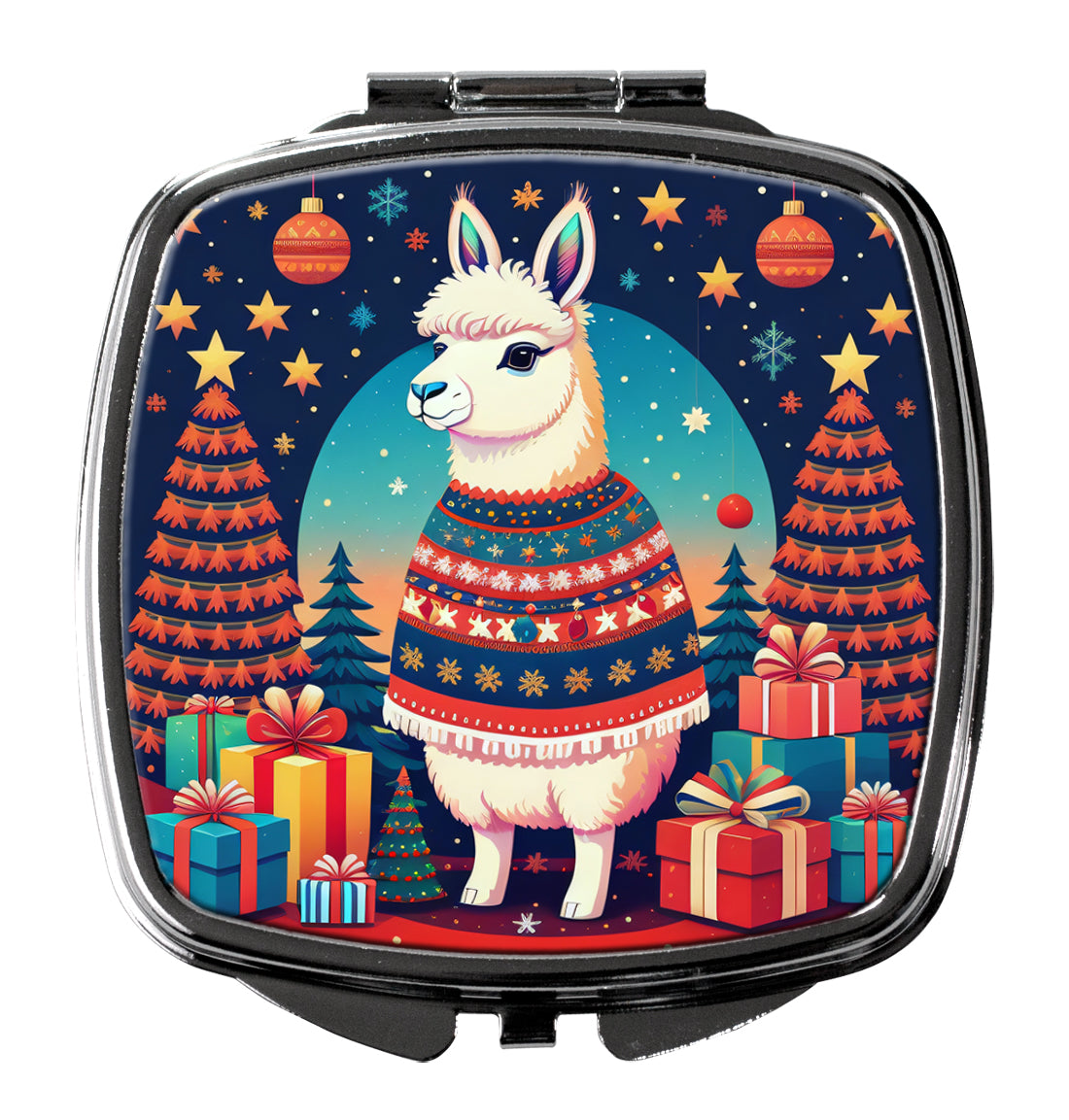 3 x 2.75 in. Llama Christmas Compact Mirror