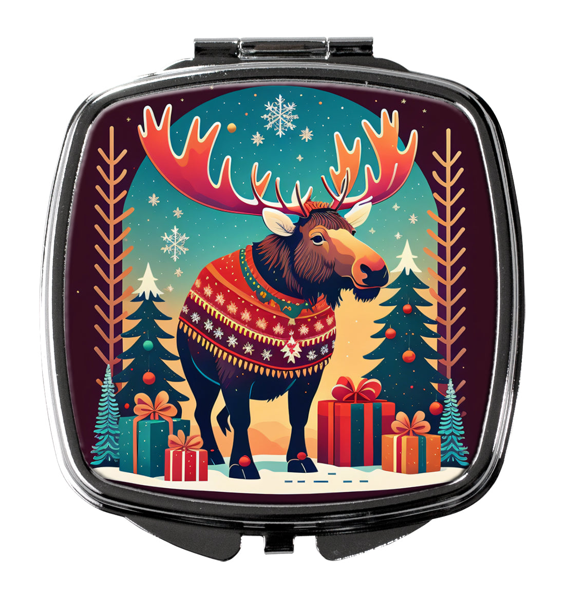 3 x 2.75 in. Moose Christmas Compact Mirror
