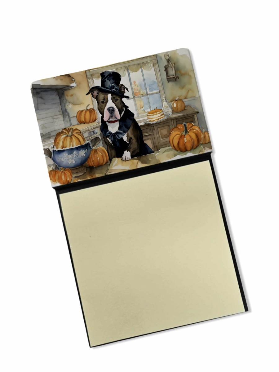 DAC1727SN 5.25 x 3.25 in. Pit Bull Terrier Fall Kitchen Pumpkins Sticky Note Holder