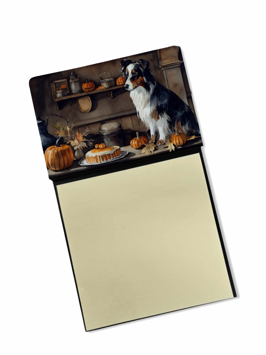 DAC1728SN 5.25 x 3.25 in. Australian Shepherd Fall Kitchen Pumpkins Sticky Note Holder