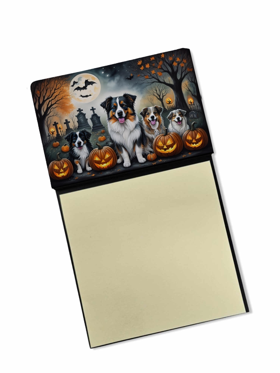 DAC2009SN 5.25 x 3.25 in. Australian Shepherd Spooky Halloween Sticky Note Holder