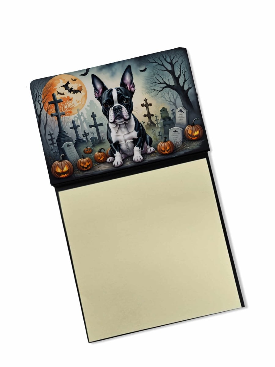 DAC2021SN 5.25 x 3.25 in. Boston Terrier Spooky Halloween Sticky Note Holder